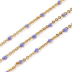 Handmade Enamel Beaded Chains, Brass Cable Chains, with Spool, Long-Lasting Plated, Soldered, Golden, Cornflower Blue, 1.5mm, about 32.8 Feet(10m)/roll