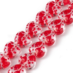 Handgemachte Murano Glas Perlen Stränge, mit Emaille, Herz, rot, 12x12.5x6.5 mm, Bohrung: 1 mm, ca. 30 Stk. / Strang, 13.39 Zoll (34 cm)