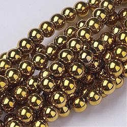 Chapelets de perles en hématite synthétique sans magnétiques, ronde, or, 10mm, Trou: 1mm, Environ 42 pcs/chapelet, 15.7 pouce