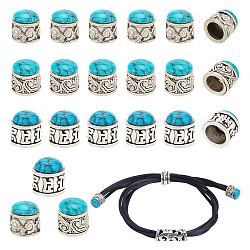 NBEADS 24 Pcs 3 Styles Cord End Caps, Synthetic Turquoise Cord Ends Metal Leather Ends Caps Barrel End Caps for DIY Bracelet Kumihimo Jewelry Making, Antique Silver