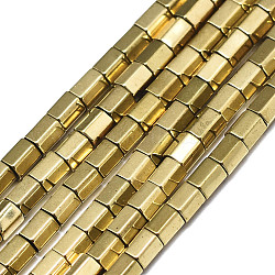Electroplate Non-magnetic Synthetic Hematite Beads Strands, Hexagon, Real 18K Gold Plated, 3x3x2.5mm, Hole: 1mm, about 125~126pcs/Strand, 15.75 inch(40cm)