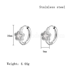 Cubic Zirconia Hoop Earrings, 304 Stainless Steel Earrings, Star, 16x9mm