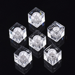 Perles en acrylique transparente, avec abs en plastique imitation perle, la moitié foré, cube, clair, 15x15x15mm, Trou: 1.2mm