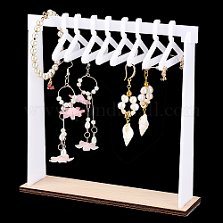 PandaHall Elite 1 Set Opaque Acrylic with Wood Earring Display Stands, Clothes Hanger Shaped Earring Organizer Holder with 8Pcs White Hangers, White, Finish Product: 16.5x4.5x16cm
