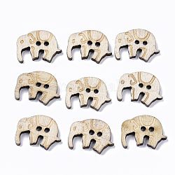 2 -hoyo botones de madera tallada, elefante, almendra blanqueada, 17x22.5x2.5mm, agujero: 2 mm
