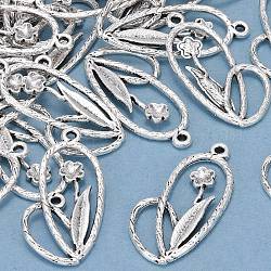 Tibetan Style Alloy Pendant, Lead Free & Cadmium Free & Nickel Free, Flower, Antique Silver, 32x17x2.5mm, about 710pcs/1000g