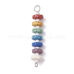 Ciondoli con connettori in perline tinte in pietra lavica naturale chakra, con perline di vetro bianco, collegamenti del disco, platino, 45x8mm, Foro: 1.5 mm e 4 mm