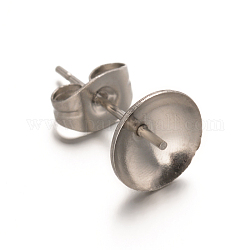 Accessoires des clous d'oreilles en 304 acier inoxydable, pour la moitié de perles percées, couleur inoxydable, 8mm, pin: 0.8 mm, convient pour strass de 8 mm
