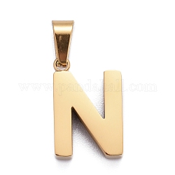 Placage ionique (ip) 304 pendentifs lettre en acier inoxydable, polissage manuel, alphabet, or, letter.n, 18.5x12x4mm, Trou: 6.5x3.5mm
