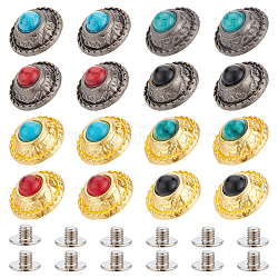 Nbeads 32 juego 8 colores hebilla de metal turquesa, Hebilla decorativa de flores, botones de girasol de metal, botones traseros de tornillo para cinturón de cuero artesanal diy, Gunmetal & Oro