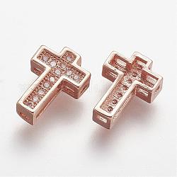 Perles de zircone cubique micro pave en Laiton, croix, clair, or rose, 10.5x7.5x3mm, Trou: 1mm