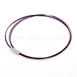 Tiger Tail Wire Bracelets, with Iron Magnetic Clasps, Platinum, Purple, 70mm