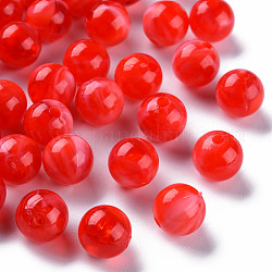 Perles acryliques, pierre d'imitation, ronde, rouge, 10mm, Trou: 1.6mm, environ 1000 pcs/500 g