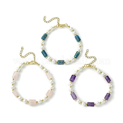 3 Uds. Juego de 3 pulseras de cuentas de perlas y piedra mxied natural para mujer, 7-5/8 pulgada (19.5 cm), 1pc / estilo