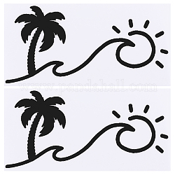 ビーチテーマ PVC 漫画自己粘着車のステッカー  車の装飾用の太陽の車の装飾デカール付き防水ココナッツの木  ブラック  92~93x174~182x0.2mm