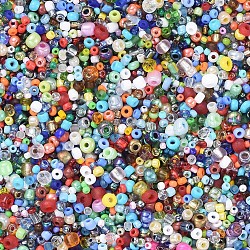 Perles de rocaille en verre, forme mixte et la taille mixte, colorées, 2~5x2~5x2~5mm, Trou: 1mm, environ 24000 pcs/500 g