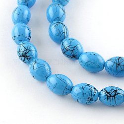 Baking Painted Drawbench Glass Bead Strands, Oval, Deep Sky Blue, 13.5~14x10~10.5mm, Hole: 1.5mm, about 57pcs/strand, 31.4 inch