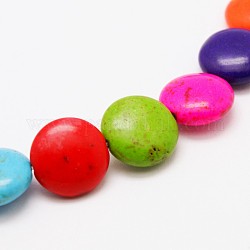 Redondas plana abalorios de color turquesa sintética hebras, teñido, color mezclado, 10x5mm, agujero: 1 mm, aproximamente 42 pcs / cadena, 15.7 pulgada