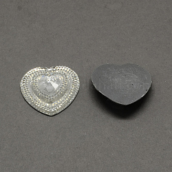 Heart Resin Cabochons, Silver Bottom Plated, Clear, 45x45x7mm, about 80pcs/bag