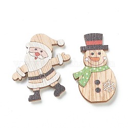 Décorations de pendentif en bois sur le thème de noël, avec des points autocollants, père noël et bonhomme de neige, colorées, 41~45x26~38x4mm, 12 pcs / boîte
