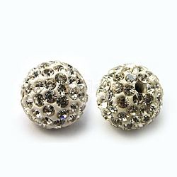 Perles de strass en argile polymère, Perles de boule pavé disco , Grade a, ronde, pp 15, cristal, 12mm, Trou: 2mm