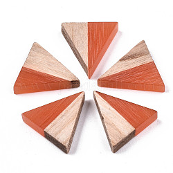 Resina traslucida e cabochon in legno, triangolo, corallo, 15x14.5x3mm
