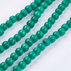 Imitation turquoise synthétique chapelets de perles, teinte, ronde, verte, 6~6.5mm, Trou: 1mm, Environ 67 pcs/chapelet, 15.74 pouce