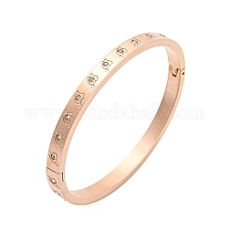 Placcatura ionica (ip) 304 braccialetto in acciaio inossidabile con strass, cuore, oro roso, diametro interno: 2-1/8x1-3/4 pollice (5.3x4.45 cm)