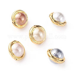 Shell Pearl Beads, with Golden Plated Brass Edge, Round, Mixed Color, 17~20x14~15mm, Hole: 0.8mm