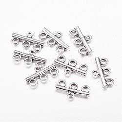 Rectangle Retro Style Antique Silver Tone Chandelier Components Links, Lead Free,Cadmium Free and Nickel Free, 3-strand, about 21.5mm long, 11mm wide, 3mm thick, hole: 2mm
