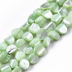 Fili di perle di conchiglia trochid naturale / trochus, tinto, pepite, verde chiaro, 7.5~10.5x6.5~9.5x4~9mm, Foro: 0.8 mm, circa 48~49pcs/filo, 15.16 pollice ~ 15.75 pollici (38.5~40 cm)