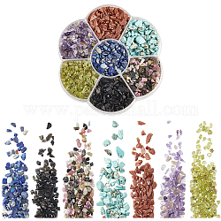 Perles de copeaux de pierres précieuses mélangées naturelles et synthétiques, pas de trous / non percés, couleur mixte, 3~9x1~4mm, 143.5 g / boîte