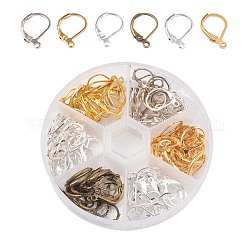 Accessoires dormeuses d'oreilles en laiton, avec boucle, argent et platine et bronze doré et antique, 15x10mm, Trou: 1mm, 20 pcs / compartiment, 120 pcs / boîte