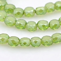 Pearl Luster Plated Frosted Glass Faceted Flat Round Beads Strands, DarkSea Green, 4x3mm, Hole: 1mm, about 99pcs/strand, 13.9inch