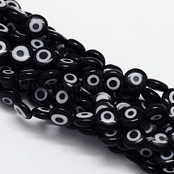 Chapelets de perles rondes de chalumeau manuelles de mauvais œil, noir, 6x3mm, Trou: 1mm, Environ 65 pcs/chapelet, 14 pouce