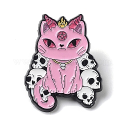Halloween Cat Enamel Pins, Black Alloy Brooches for Backpack Clothes, Skull, 30.5x23.5x1.4mm