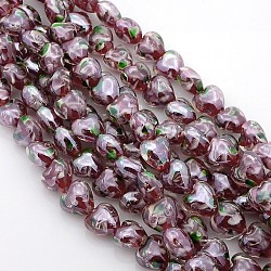 Pearlized Handmade Inner Flower Lampwork Heart Beads Strands, Dark Red, 12x12x9mm, Hole: 1.5mm, about 16pcs/strand, 7.08inch