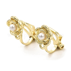 Risultati dell'orecchino a clip in lega, con anelli orizzontali e finta perla, per le orecchie non forato, fiore, oro, 17x8.5x13.5mm, Foro: 1 mm