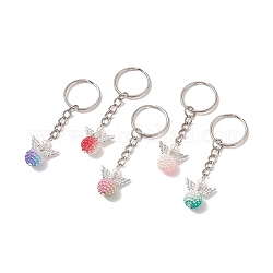 Colorful Angel Pearl Acrylic Pendant Keychain, with Iron Findings, Mixed Color, 7.65cm