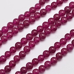 Chapelets de perles en jade de malaisie naturelle et teinte, ronde, support violet rouge, 4mm, Trou: 0.8mm, Environ 92 pcs/chapelet, 15 pouce