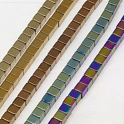 Electroplate Non-magnetic Synthetic Hematite Beads Strands, Cube, Grade A, Mixed Color, 4x4x4mm, Hole: 1mm, about 91pcs/strand, 16 inch