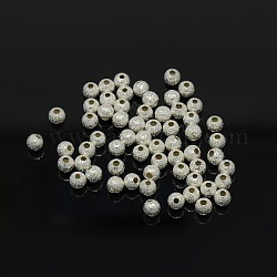 4мм серебряные круглые латунные бусины с латунным покрытием, отверстие : 1 мм