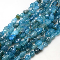Nuggets natürliche Crackle-Achat-Perlenstränge, gefärbt und erhitzt, Verdeck blau, 8~16x8~12x6~10 mm, Bohrung: 1 mm, ca. 30~40 Stk. / Strang, 15~16 Zoll