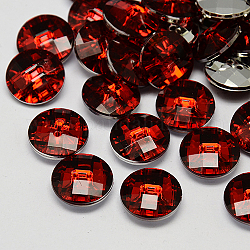 Botones de acrílico rhinestone de Taiwán, facetados, 2 agujero, disco, de color rojo oscuro, 11.5x4mm, agujero: 1 mm