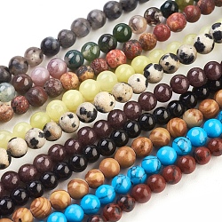 Runden Edelstein Perlen mischen, Farben sortiert, ca. 4 mm Durchmesser, Bohrung: 0.8 mm, ca. 95 Stk. / Strang, 16 Zoll