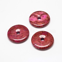 Natural Crazy Agate Pendants, Donut/Pi Disc, Dyed, 40x8mm, Hole: 6mm