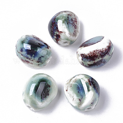 Perles en porcelaine manuelles, fantaisie porcelaine émaillée antique, gousse d'ail, turquoise, 18~21x16~18.5x14~15mm, Trou: 2~2.5mm