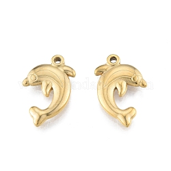 Ion Plating(IP) 304 Stainless Steel Pendant, Dolphin Charms, Real 18K Gold Plated, 22.5x14x3mm, Hole: 1.6mm