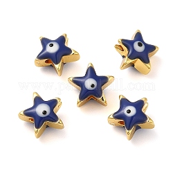 Goldton Messing Emaille-Perlen, cadmiumfrei und bleifrei, langlebig plattiert, Stern mit bösen Blick, Preußischblau, 8x8x5 mm, Bohrung: 1.4 mm