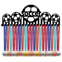 Рамка для железных медалей, 20 вешалка для медалей с крючками, с винтами, чёрные, футбол, 145x400 мм, отверстие : 5 мм
